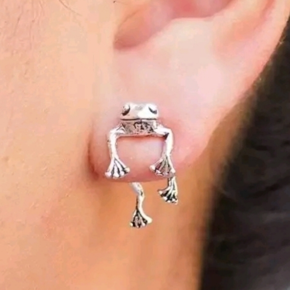 Lovely SILVER Hanging Frog Earrings - Picture 2 of 2